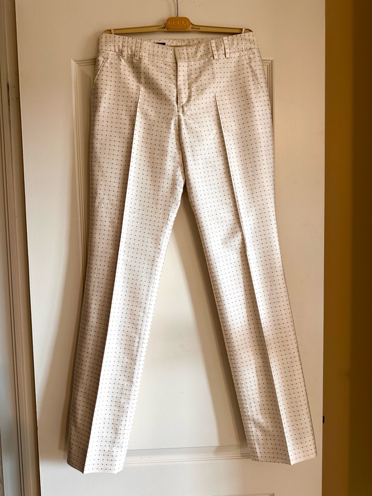 Gucci Cream Dress Pants With Micro Dot Pattern
